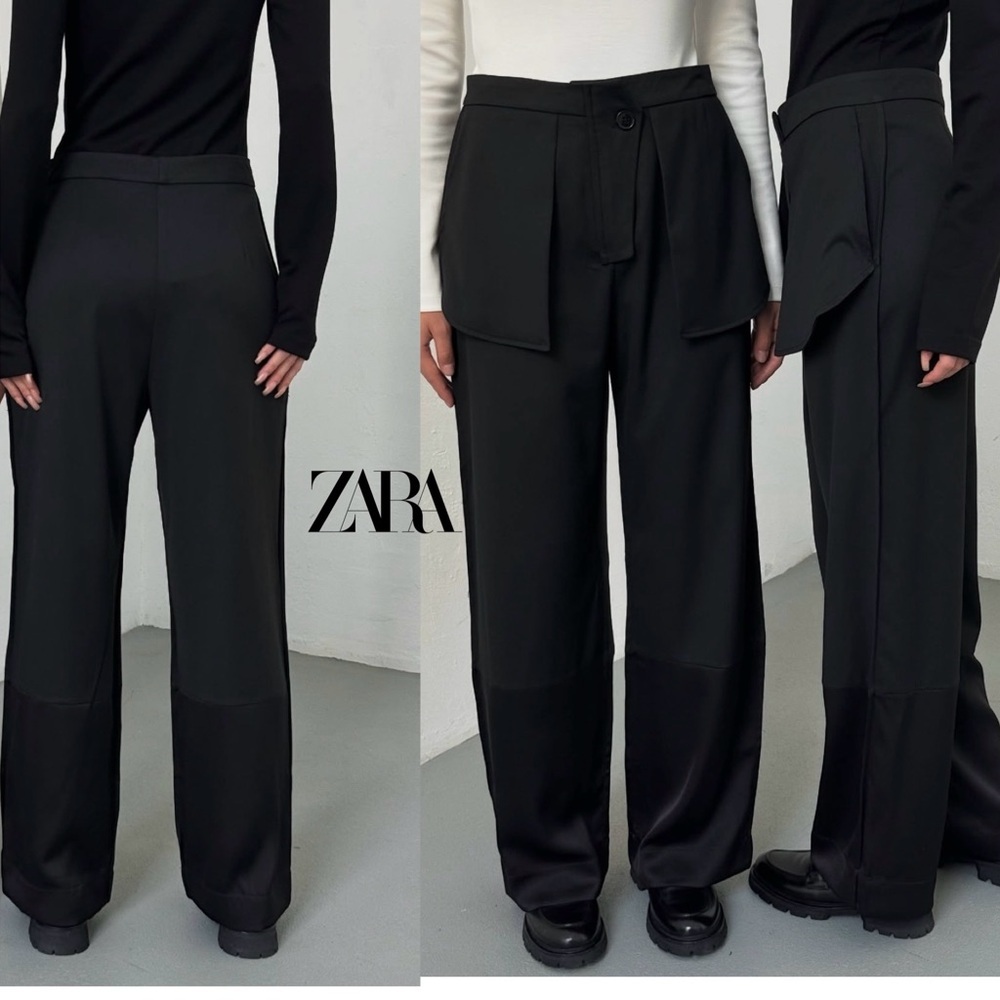 Zara Inside Out Tailored Trouser Dress Pants High Waisted Straight Leg Black XL